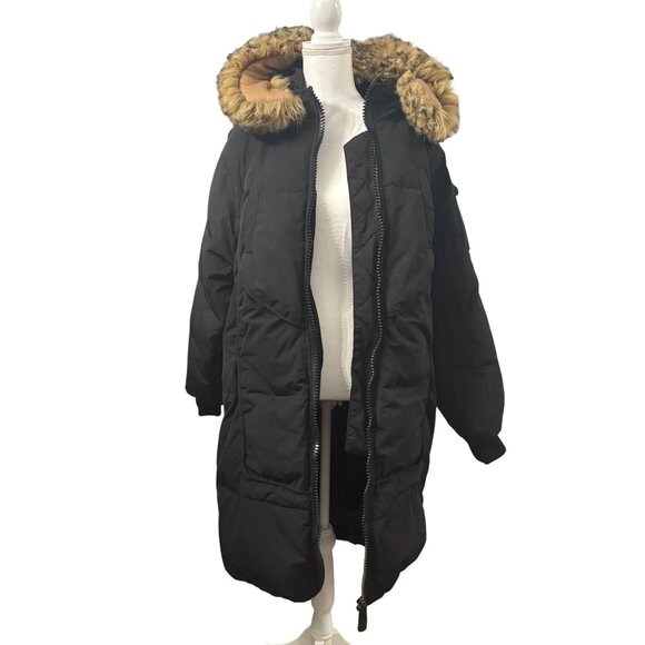 Long Black Puffer Coat With Faux Fur Hood & Zipper Closure By You.u Size XL - Picture 6 of 16